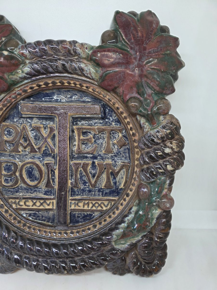 Plaque de dévotion lustrée « Pax Et Bonum » de Galileo Chini, Fornaci San Lorenzo, vers 1925-photo-2