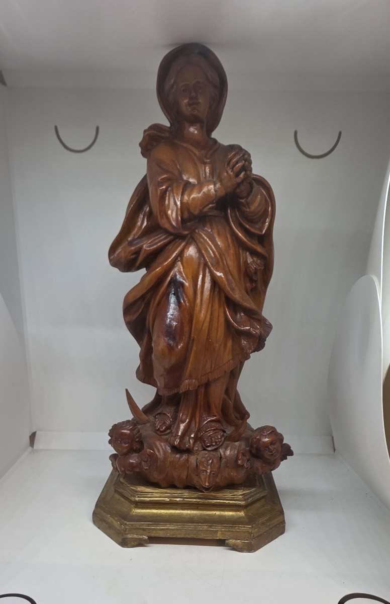 Statue en bois sculpté représentant l'Immaculée Conception, XIXe siècle, Sicile
