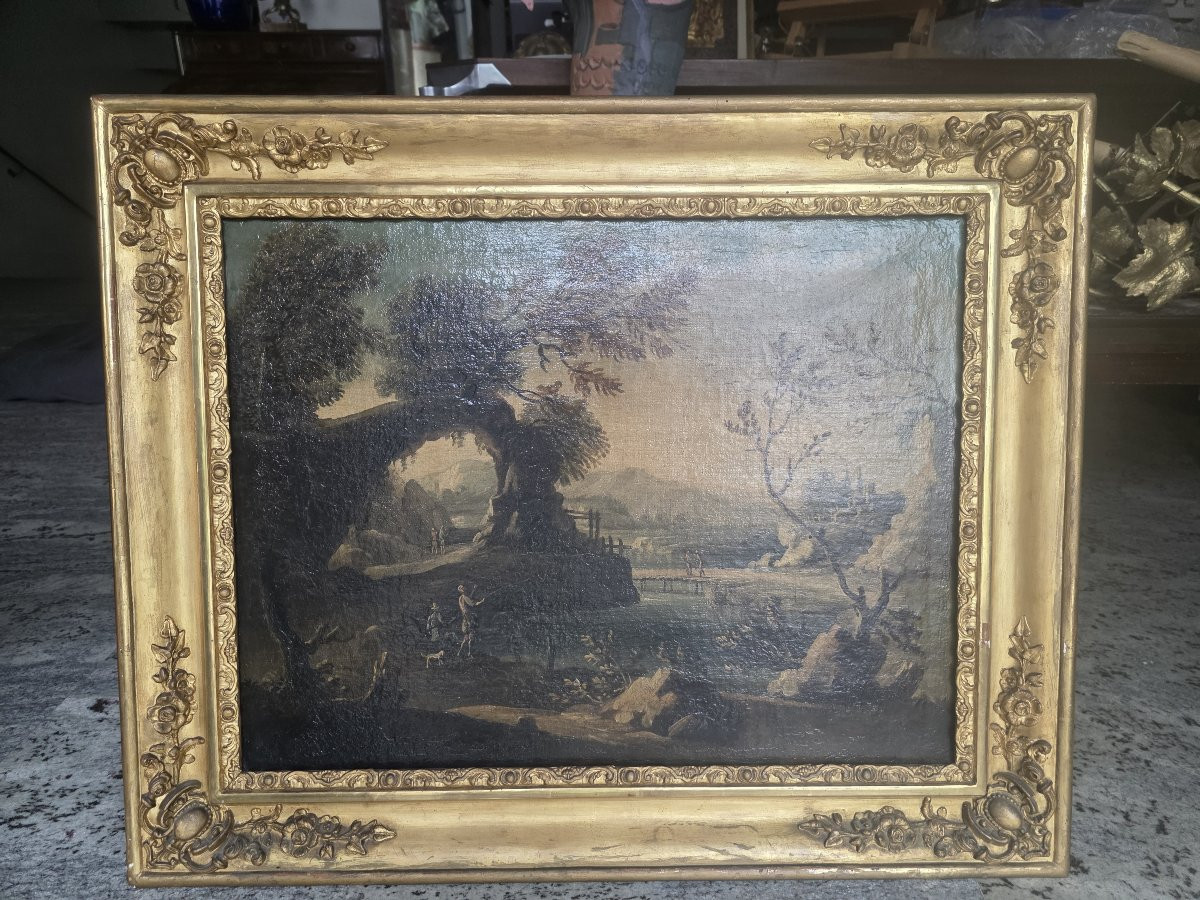 18th-century Landscape Painting With A French Frame.-photo-2