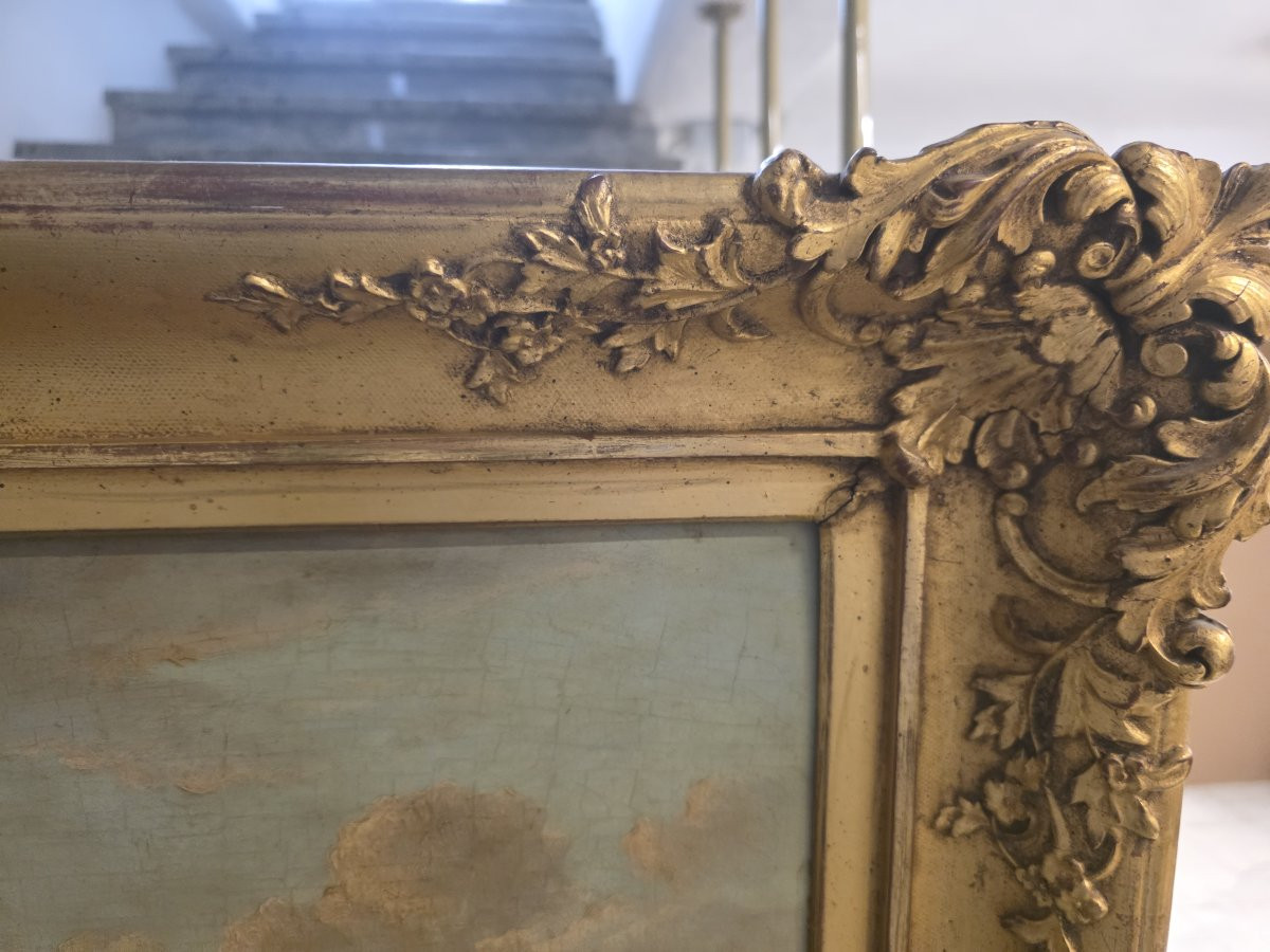 Huile sur panneau, paysage flamand avec vaches et paysans, milieu du XVIIe siècle.-photo-2