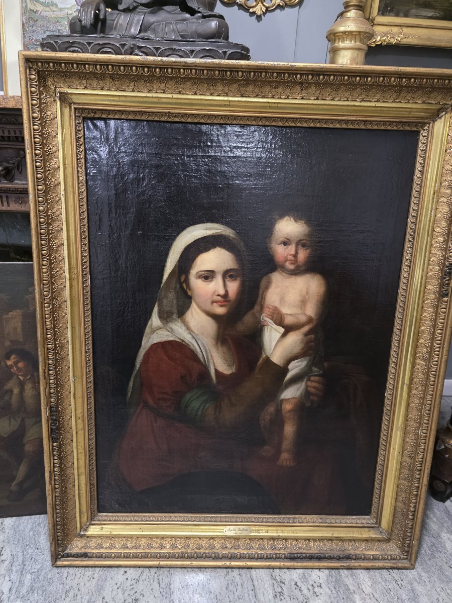 Oil On Canvas, *madonna And Child*, Late 18th-century Neoclassical Period-photo-2