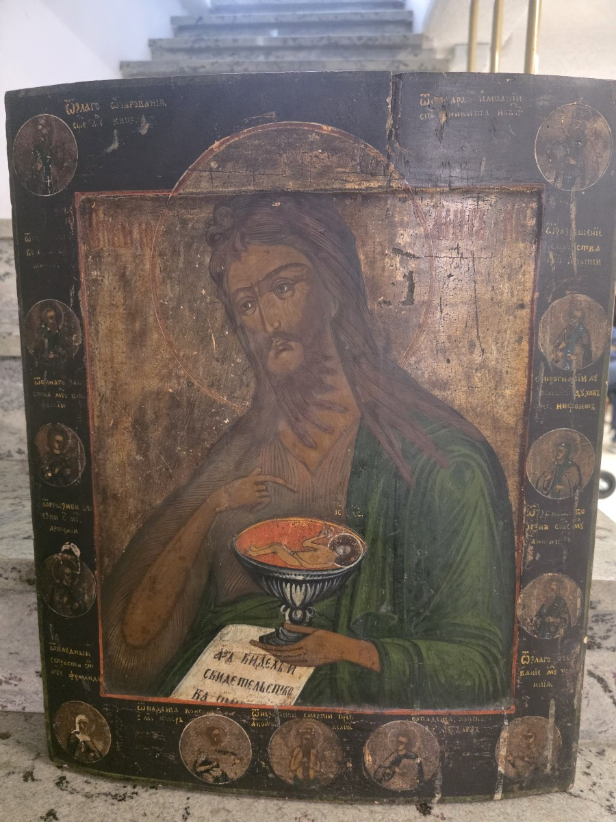 A Large 19th-century Russian Icon Depicting Saint John The Baptist, The Angel Of The Desert.