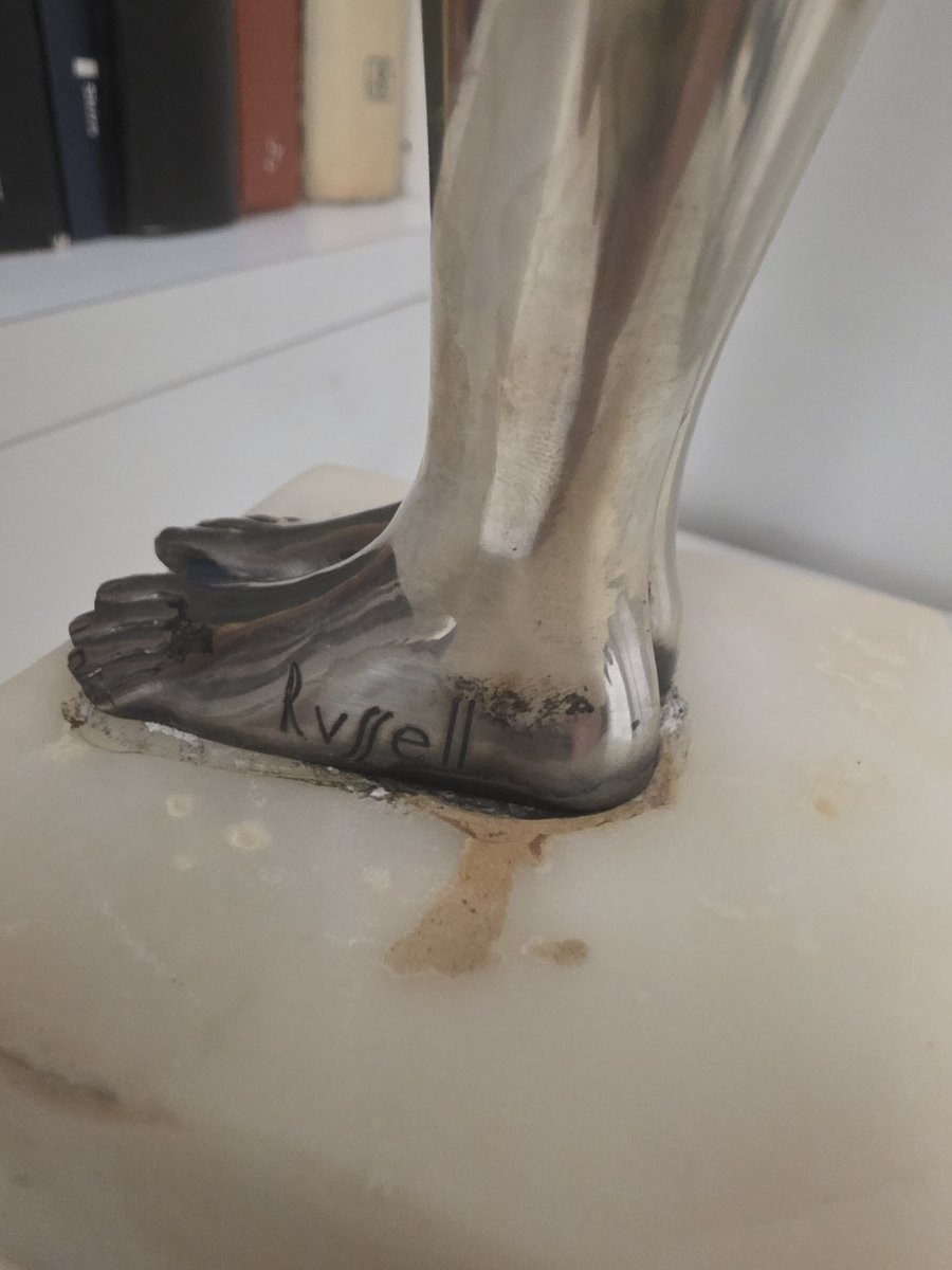 Statue en argent massif représentant une femme nue, de style Art déco.-photo-4