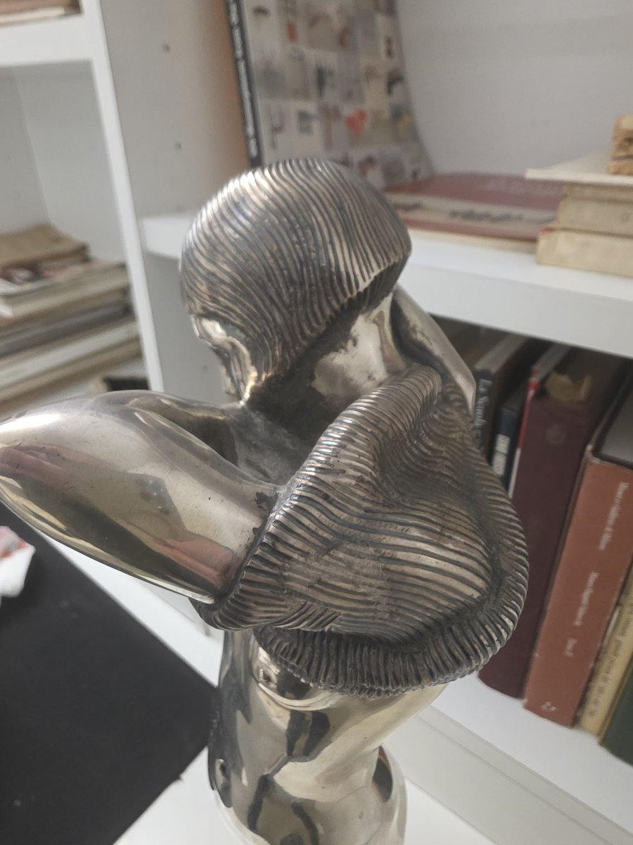Statue en argent massif représentant une femme nue, de style Art déco.-photo-2