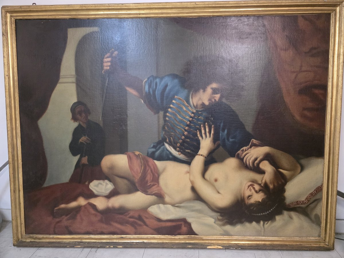 D'après Felice Ficherelli, dit Il Riposo, huile sur toile « Tarquin et Lucrèce », fin du XVIIe -photo-4
