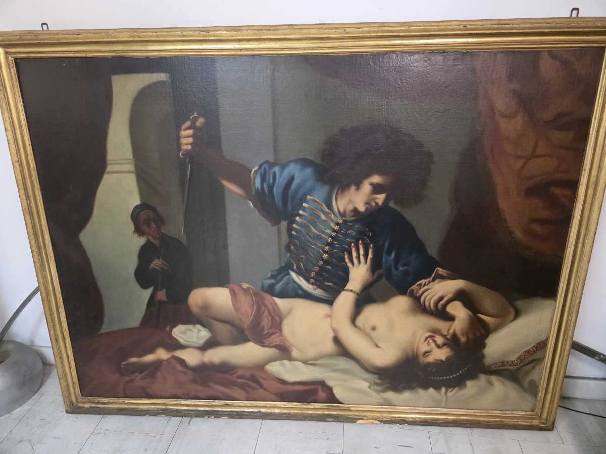 D'après Felice Ficherelli, dit Il Riposo, huile sur toile « Tarquin et Lucrèce », fin du XVIIe 