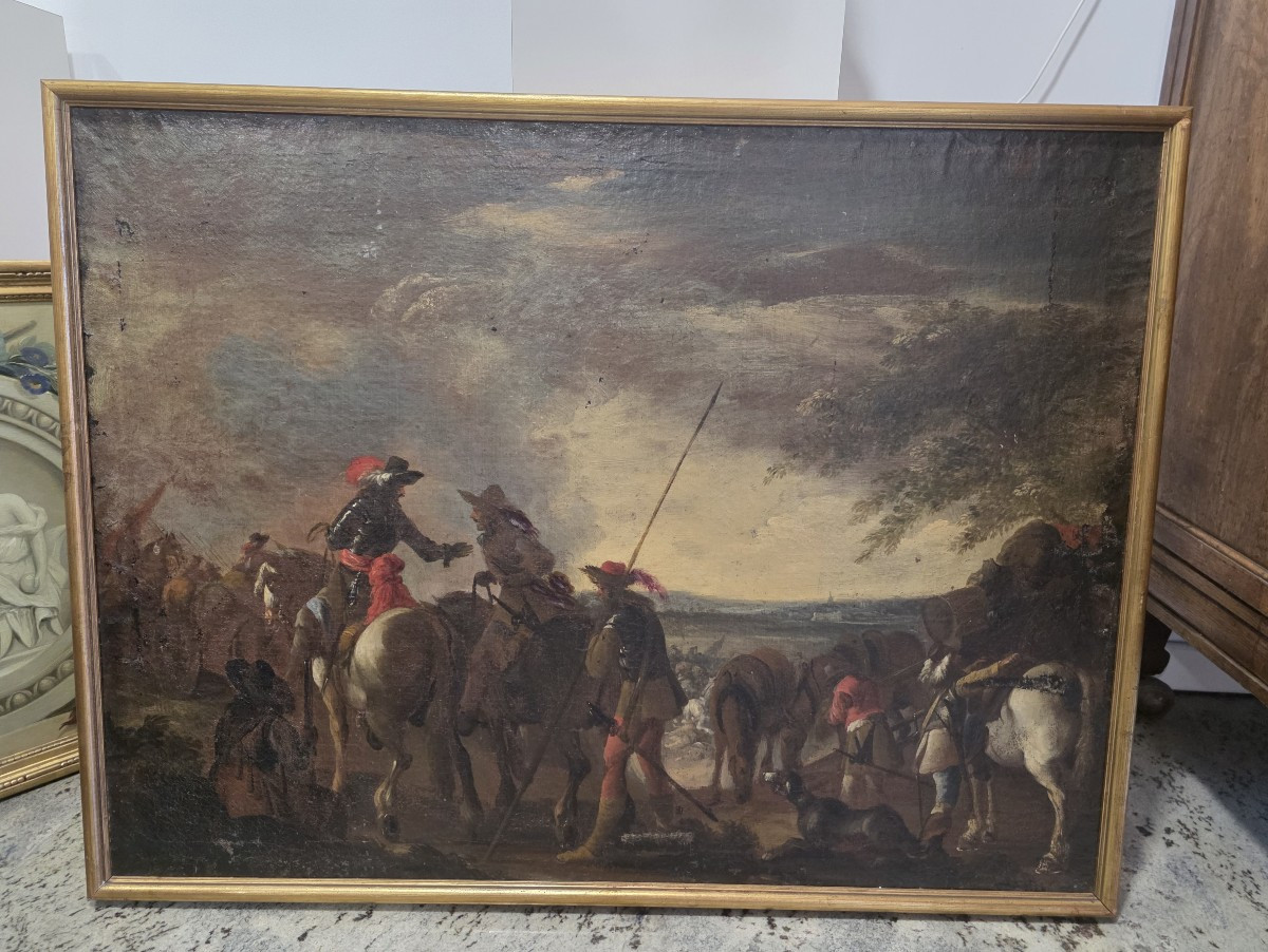 Oil On Canvas Depicting A Scene After The Battle. 17th Century
