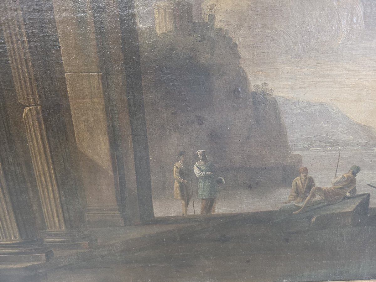 Italian School, 18th Century, Capriccio Of Architectural Ruins With Figures -photo-3