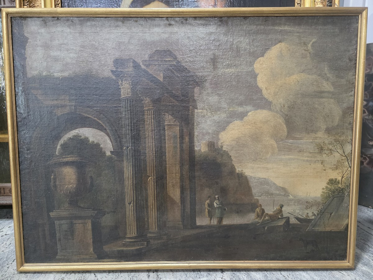 Italian School, 18th Century, Capriccio Of Architectural Ruins With Figures -photo-2