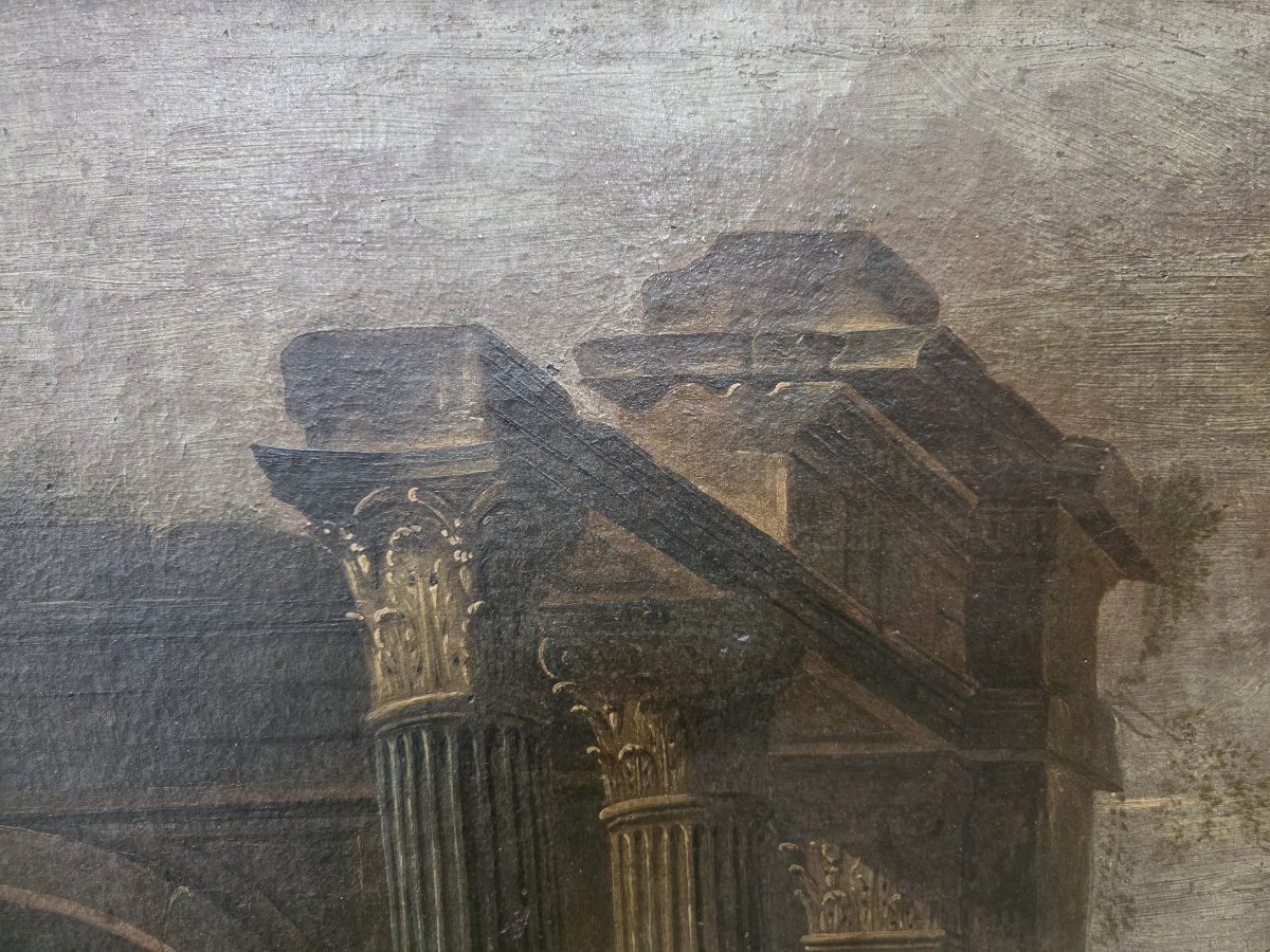 Italian School, 18th Century, Capriccio Of Architectural Ruins With Figures -photo-6