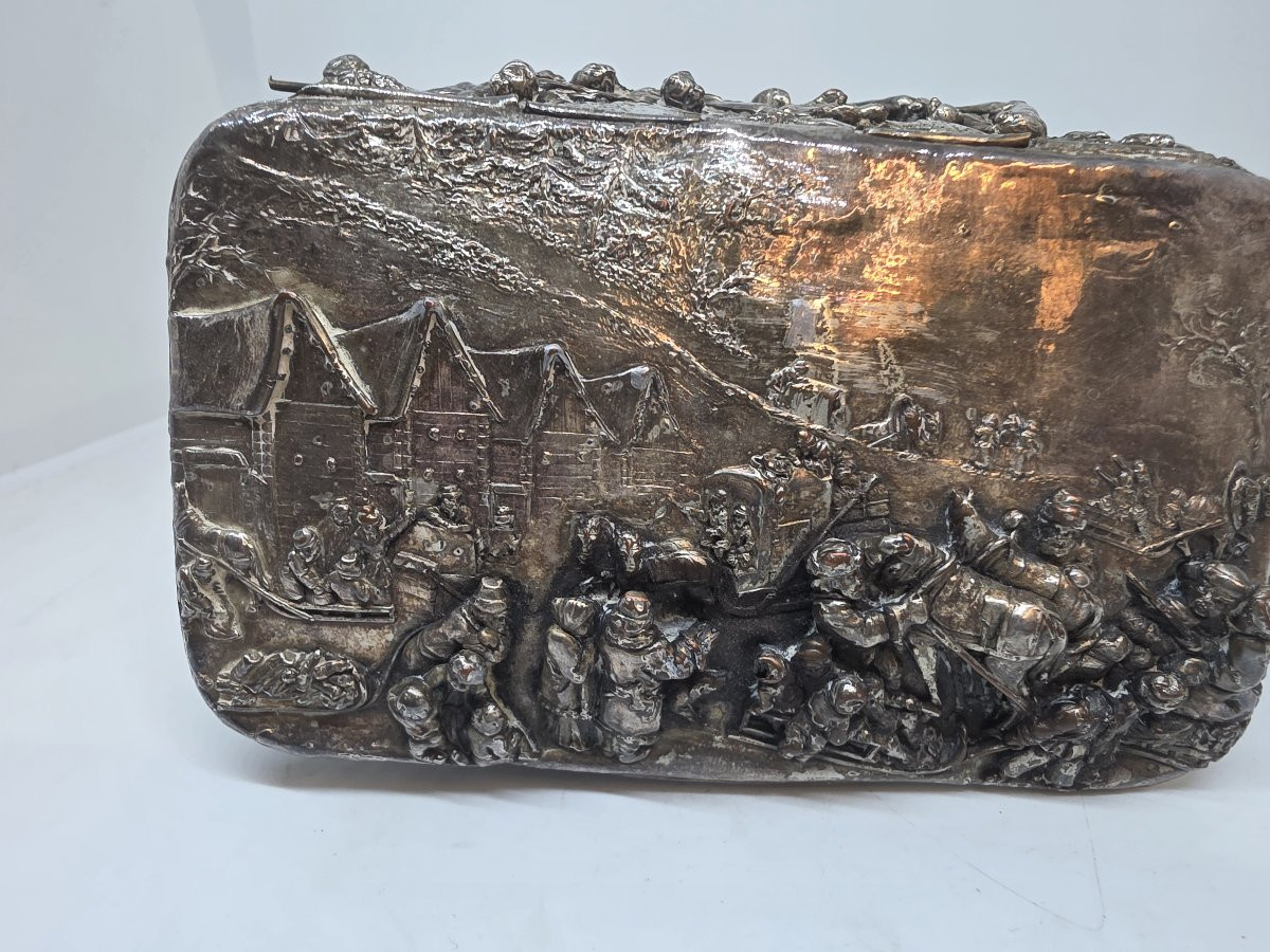 A 19th-century Silver-plated Bronze Jewelry Box, Decorated With Hunting Scenes And More.-photo-7