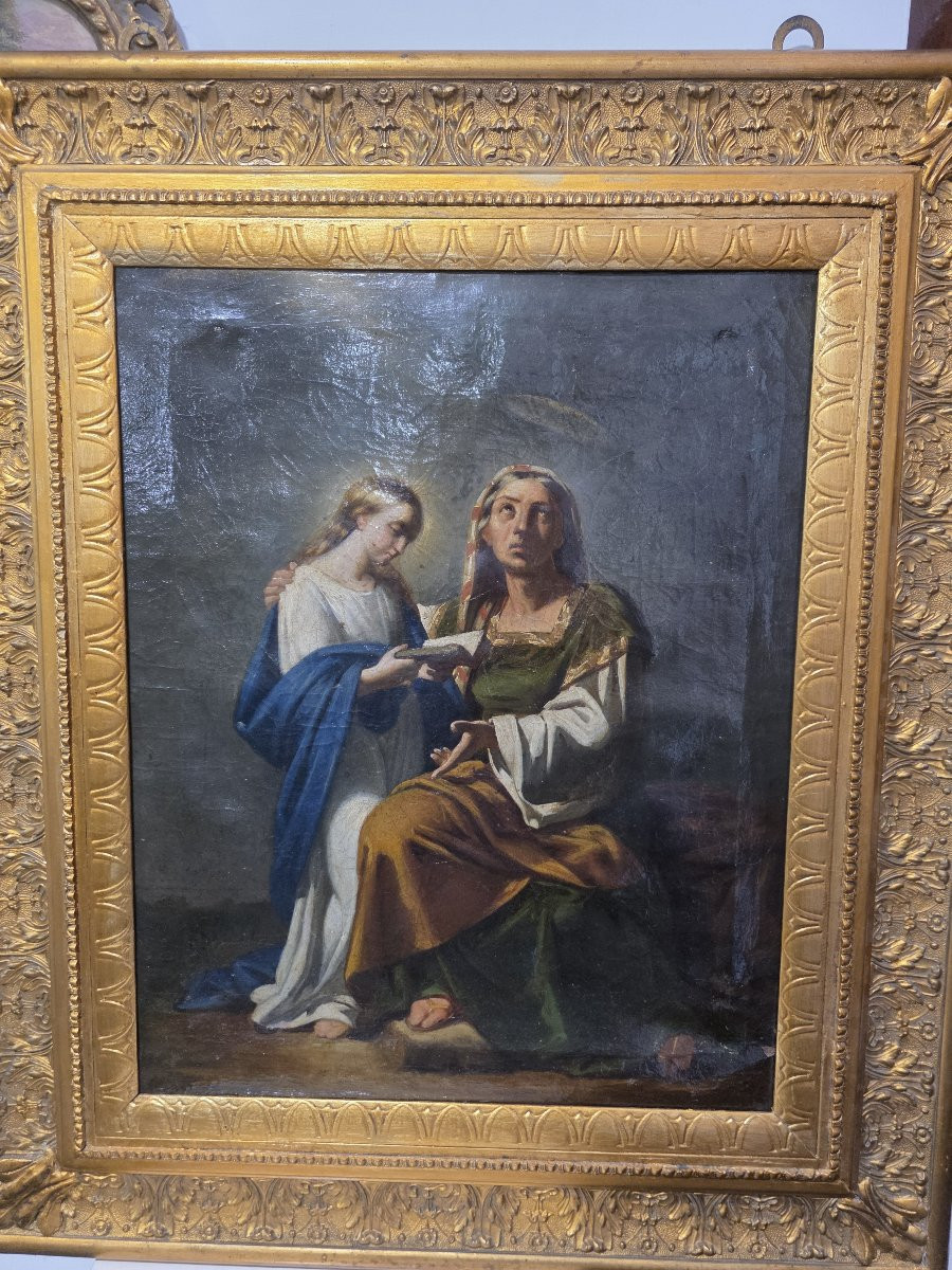 Huile sur toile, « L'Éducation de la Vierge », Naples, seconde moitié du XVIIIe siècle.-photo-2