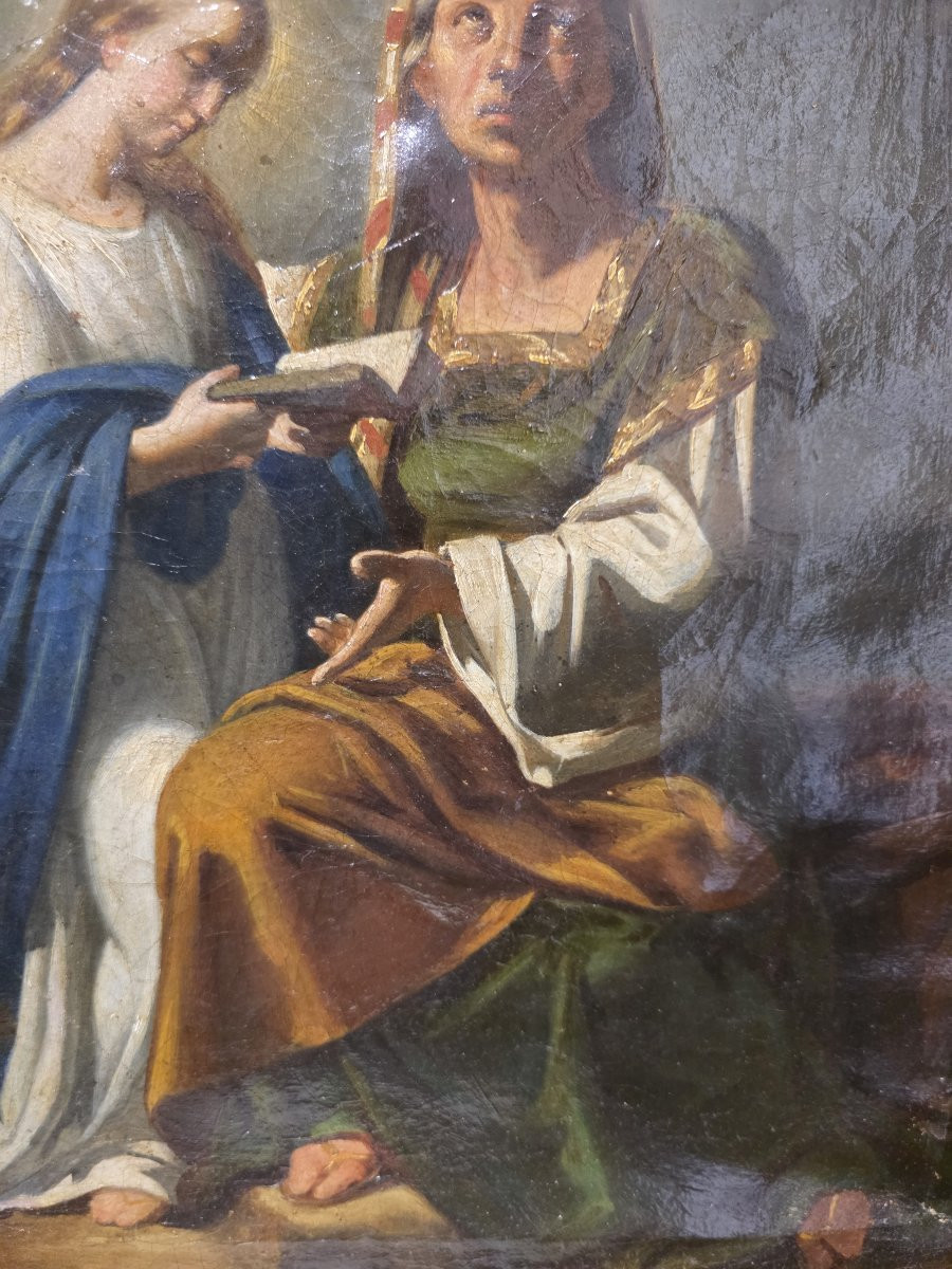 Huile sur toile, « L'Éducation de la Vierge », Naples, seconde moitié du XVIIIe siècle.-photo-1