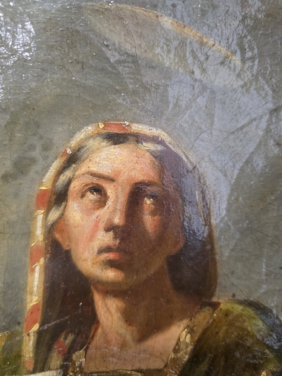 Huile sur toile, « L'Éducation de la Vierge », Naples, seconde moitié du XVIIIe siècle.-photo-4