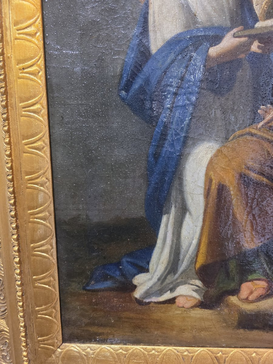 Huile sur toile, « L'Éducation de la Vierge », Naples, seconde moitié du XVIIIe siècle.-photo-6