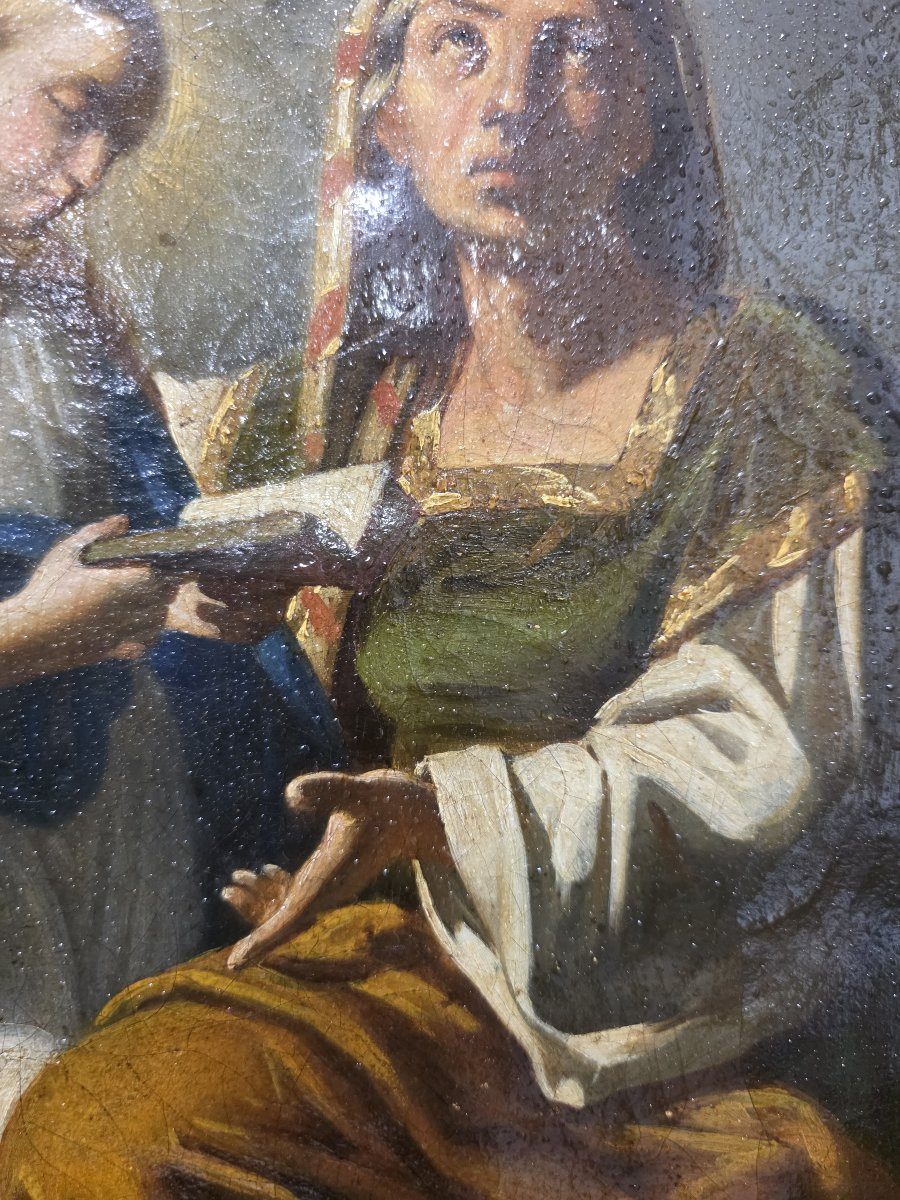 Huile sur toile, « L'Éducation de la Vierge », Naples, seconde moitié du XVIIIe siècle.-photo-7