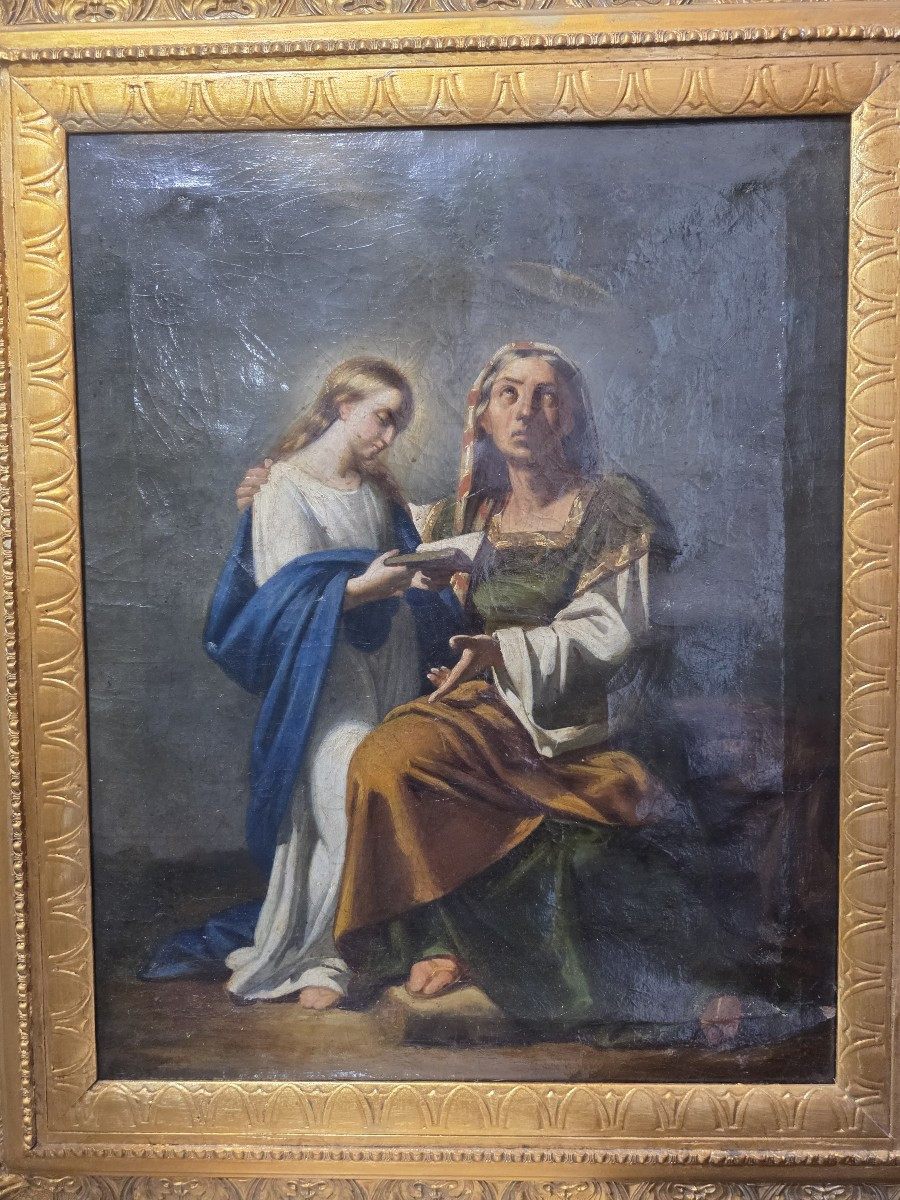 Huile sur toile, « L'Éducation de la Vierge », Naples, seconde moitié du XVIIIe siècle.