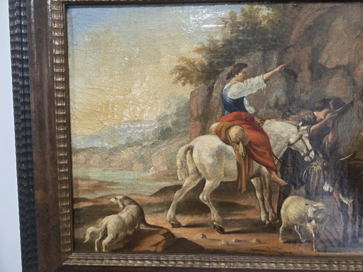 Oil On Canvas, Flemish, 19th Century, "bucolic Scene"-photo-3