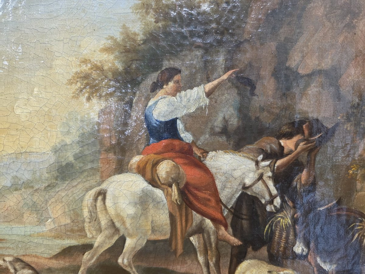 Oil On Canvas, Flemish, 19th Century, "bucolic Scene"-photo-1