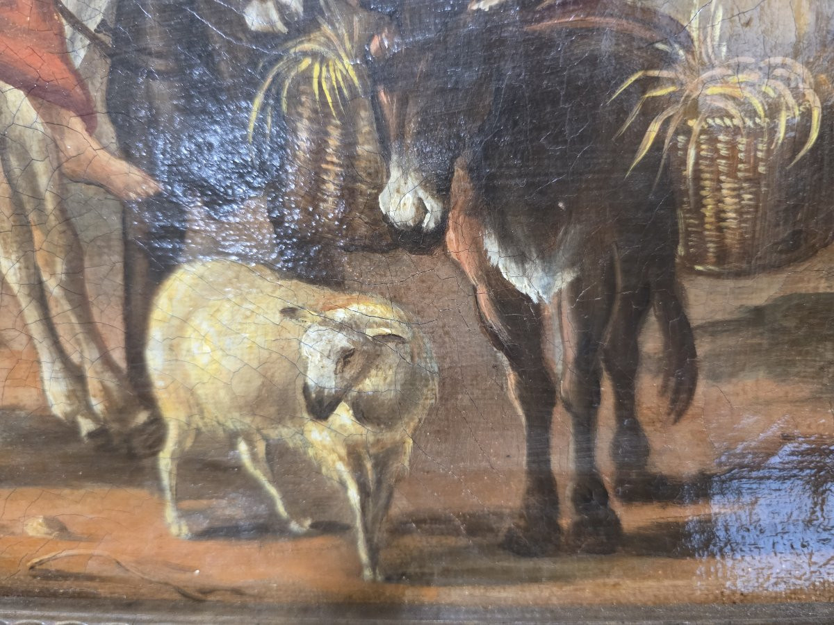 Oil On Canvas, Flemish, 19th Century, "bucolic Scene"-photo-3