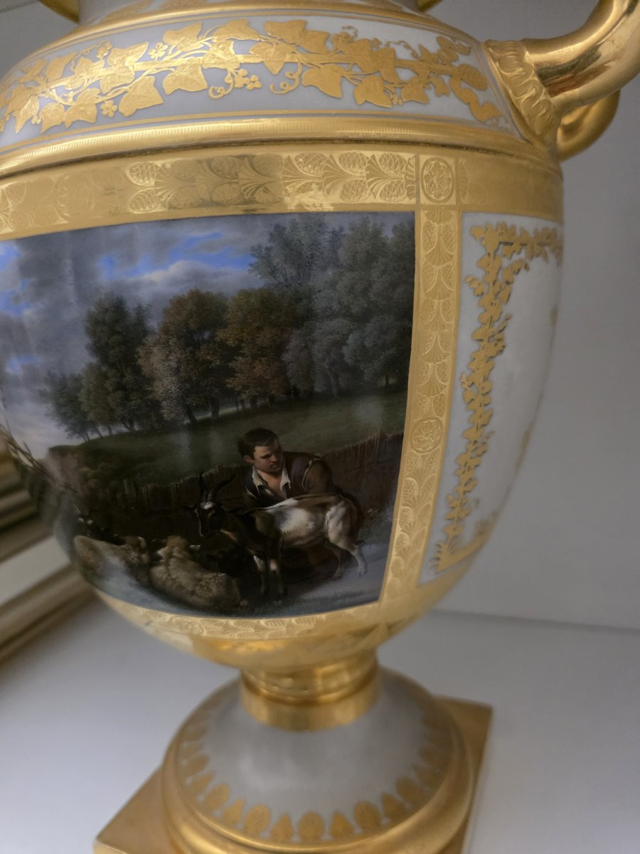 Decorated Vase Depicting A Rural Scene - Hard-paste Porcelain, First Half Of The 19th Century-photo-3