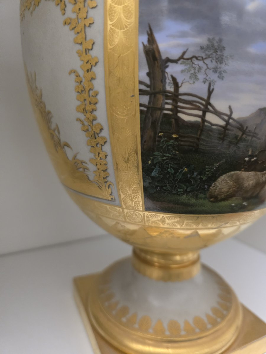 Decorated Vase Depicting A Rural Scene - Hard-paste Porcelain, First Half Of The 19th Century-photo-2
