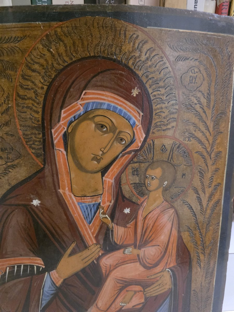 Icône russe représentant Notre-Dame de Tikhvine, fin du XIXe siècle-photo-2