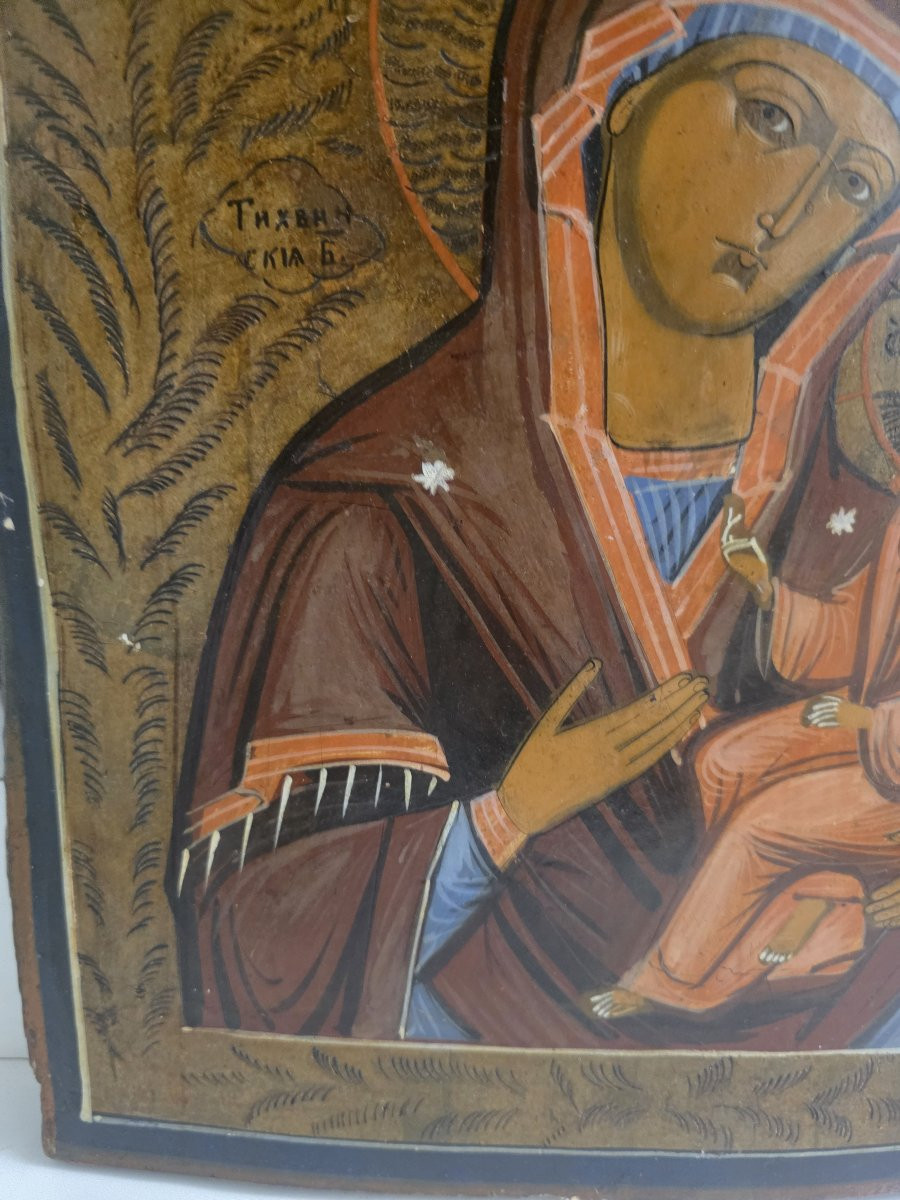 Icône russe représentant Notre-Dame de Tikhvine, fin du XIXe siècle-photo-1