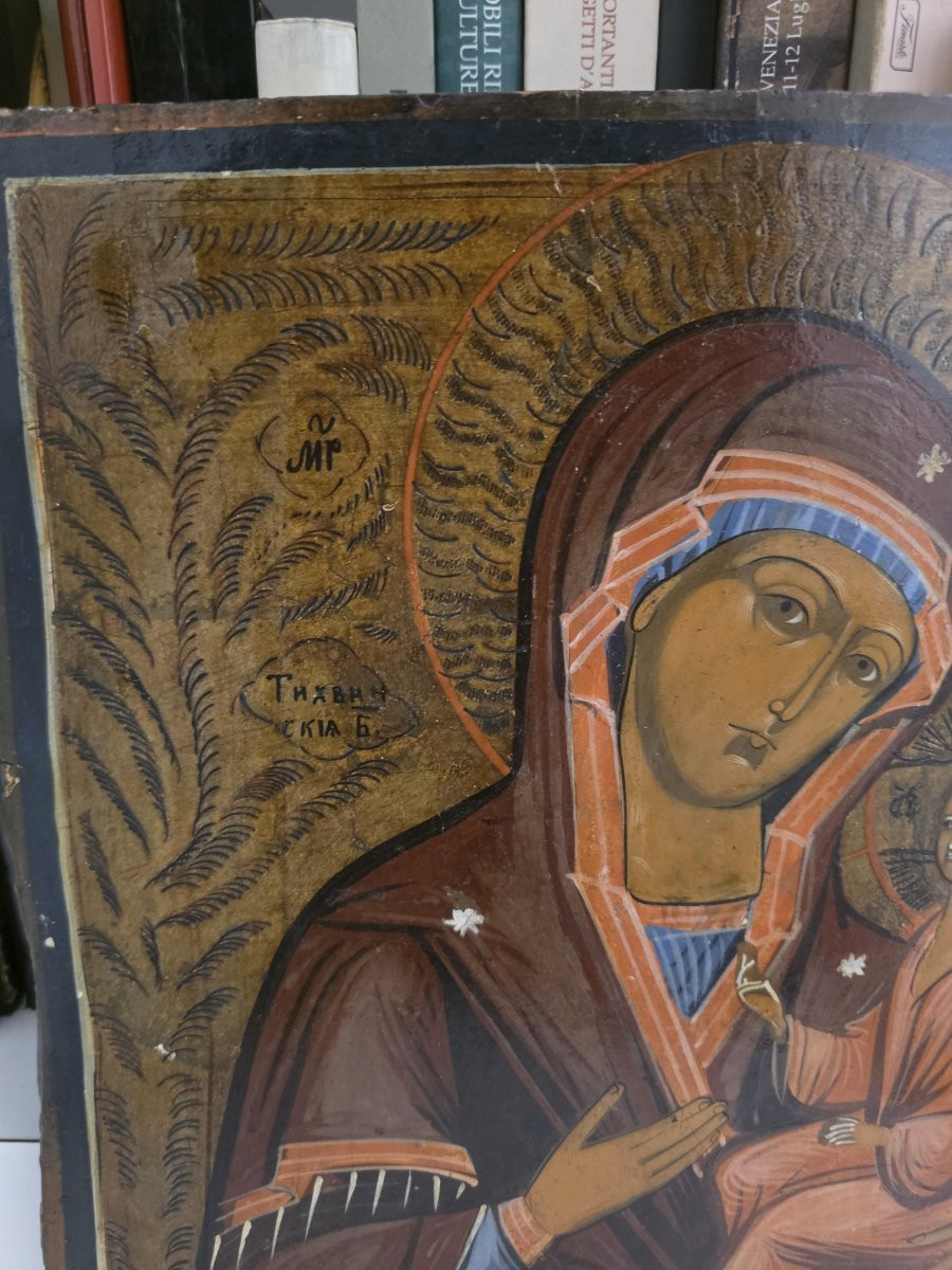 Icône russe représentant Notre-Dame de Tikhvine, fin du XIXe siècle-photo-2