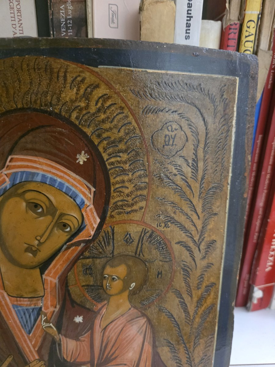 Icône russe représentant Notre-Dame de Tikhvine, fin du XIXe siècle-photo-3