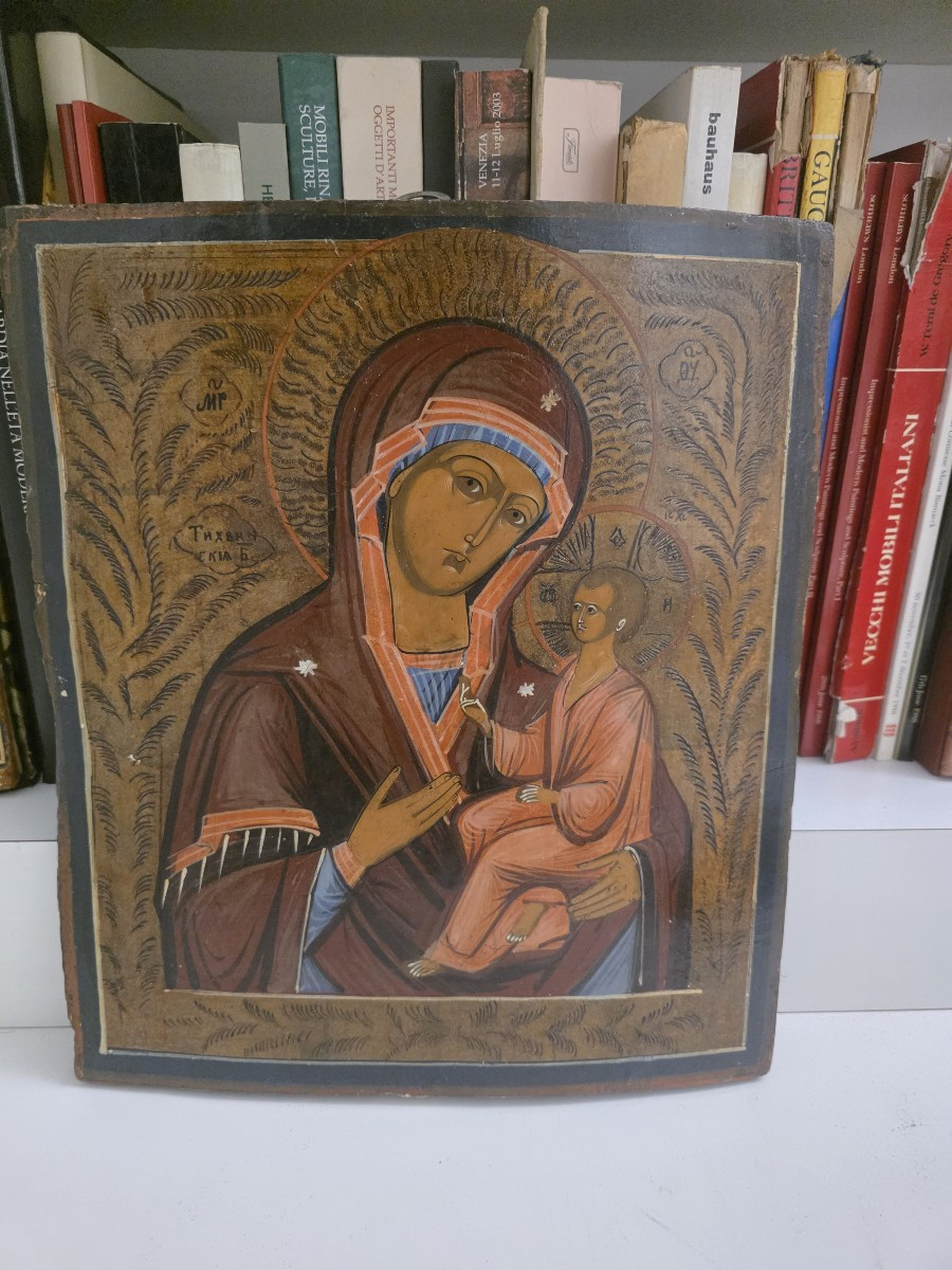 Icône russe représentant Notre-Dame de Tikhvine, fin du XIXe siècle