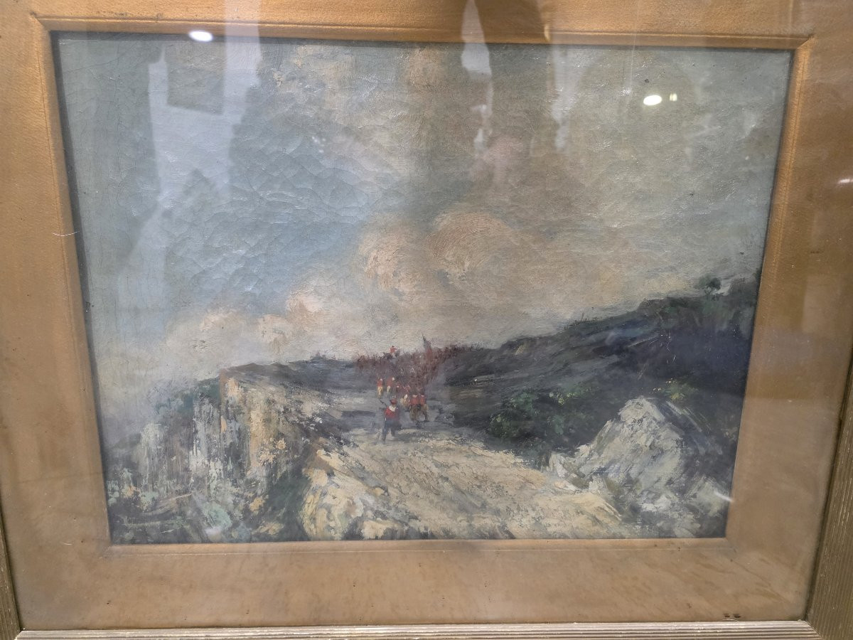 Oil On Canvas "the March Of Garibaldi" Cesare Uva, Second Half Of The 19th Century-photo-3