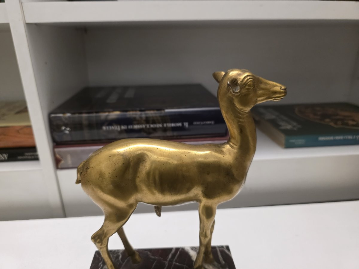 Gilded Bronze Deer Sculpture, Naples, Late 19th Century-photo-2