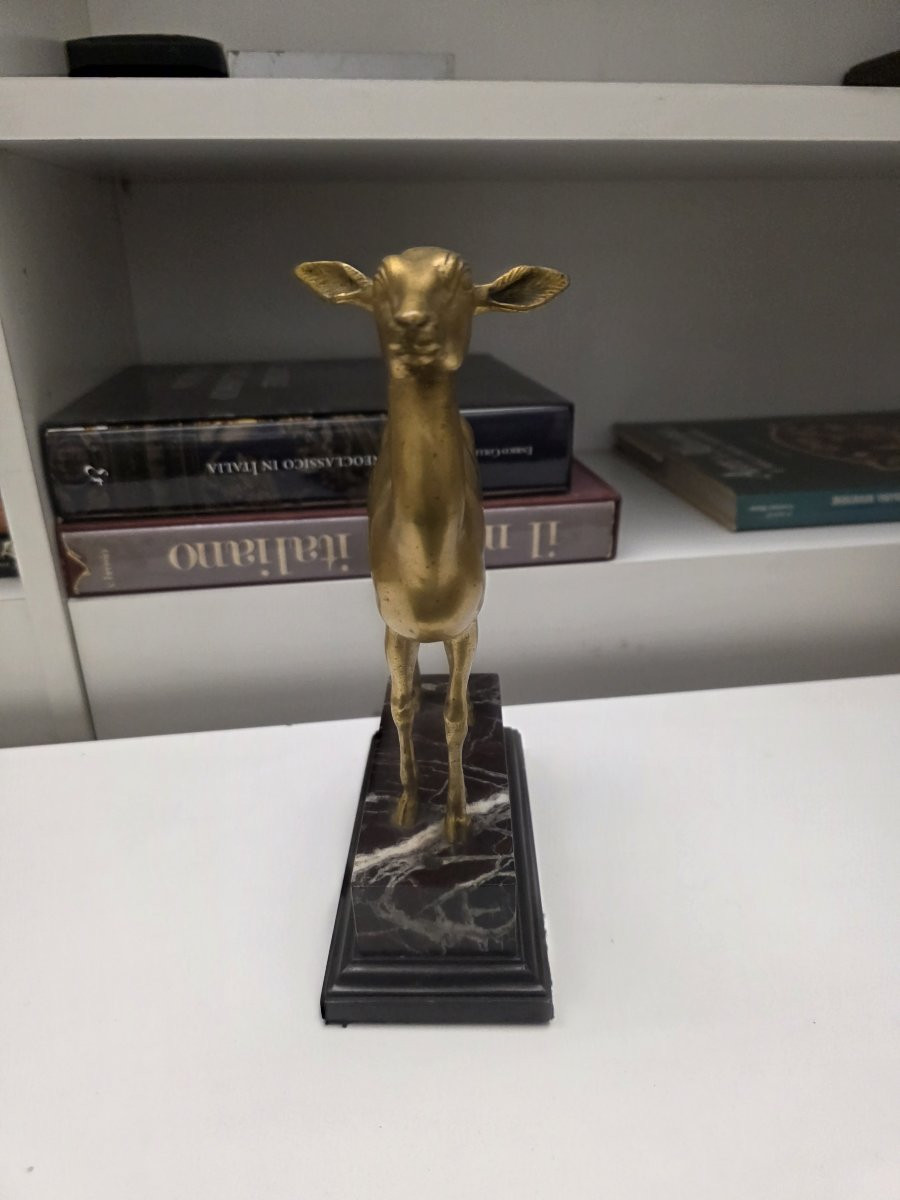 Gilded Bronze Deer Sculpture, Naples, Late 19th Century-photo-1