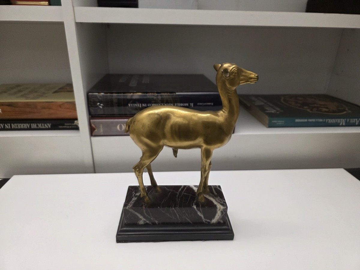 Gilded Bronze Deer Sculpture, Naples, Late 19th Century