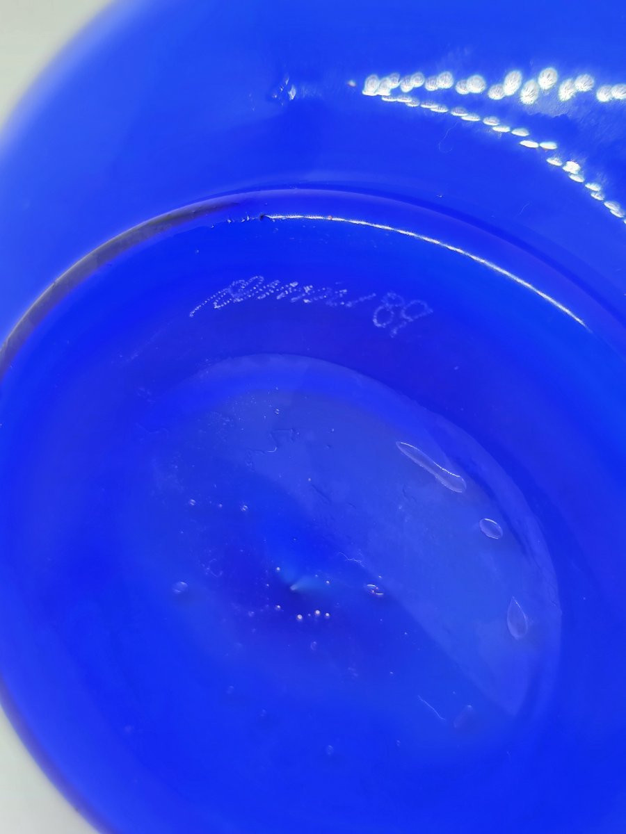 Bouteille en verre soufflé ornée d'incalmo bleu et vert.  Venini, 1989 (Gio Ponti)-photo-4