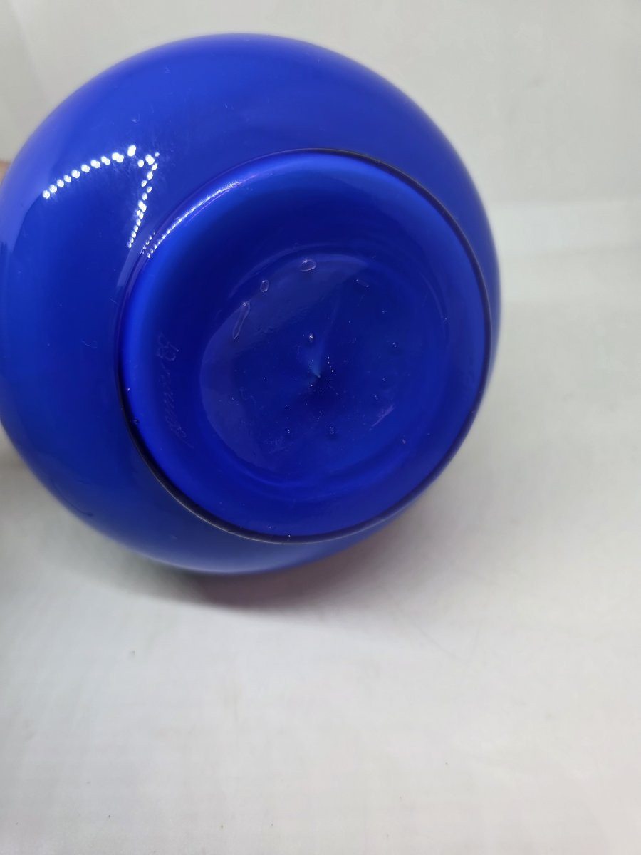 Bouteille en verre soufflé ornée d'incalmo bleu et vert.  Venini, 1989 (Gio Ponti)-photo-1