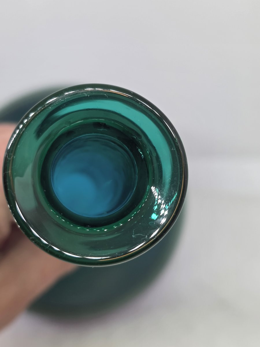 Bouteille en verre soufflé ornée d'incalmo bleu et vert.  Venini, 1989 (Gio Ponti)-photo-5