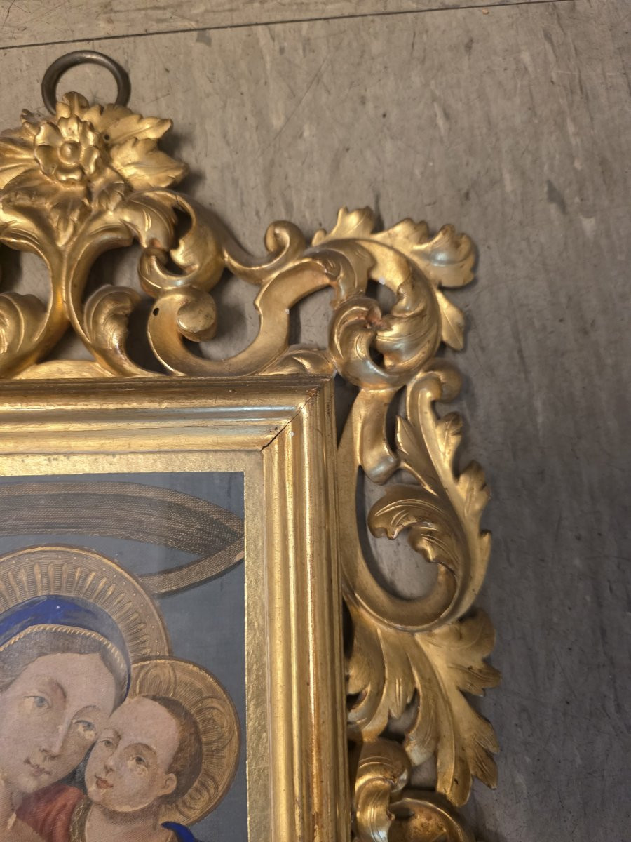 Cadre doré et gravure coloriée du XIXe siècle représentant la Vierge du Bon Conseil-photo-6