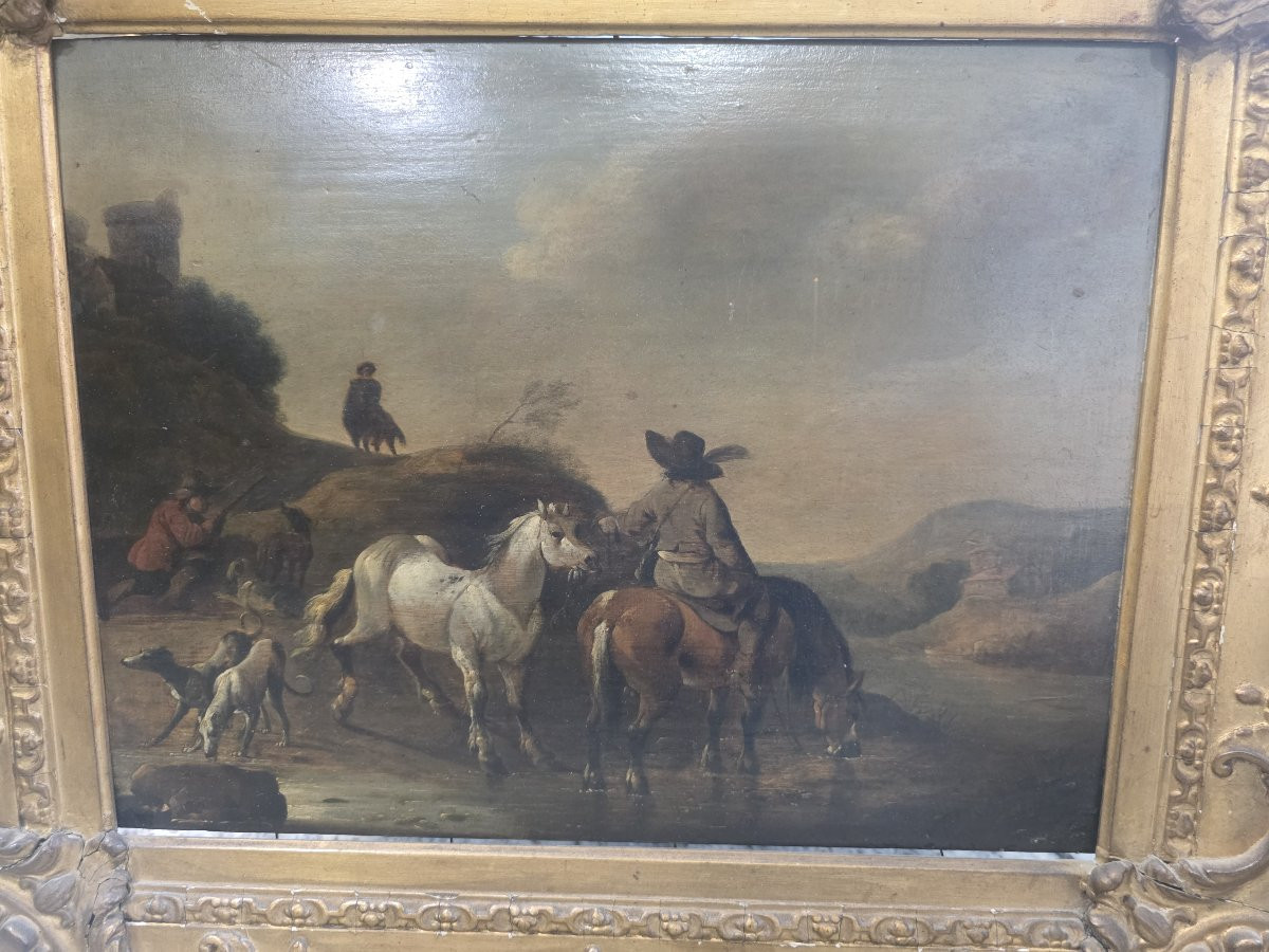 Huile sur panneau, œuvre flamande du XVIIe siècle.-photo-3