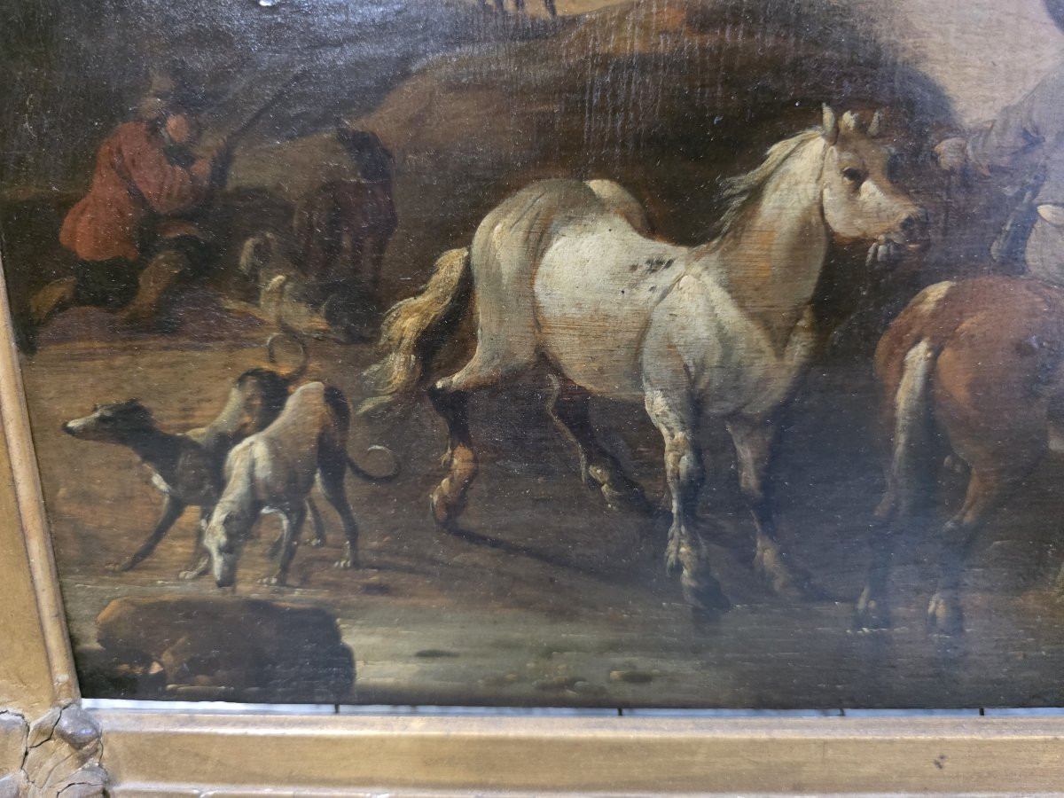 Huile sur panneau, œuvre flamande du XVIIe siècle.-photo-4