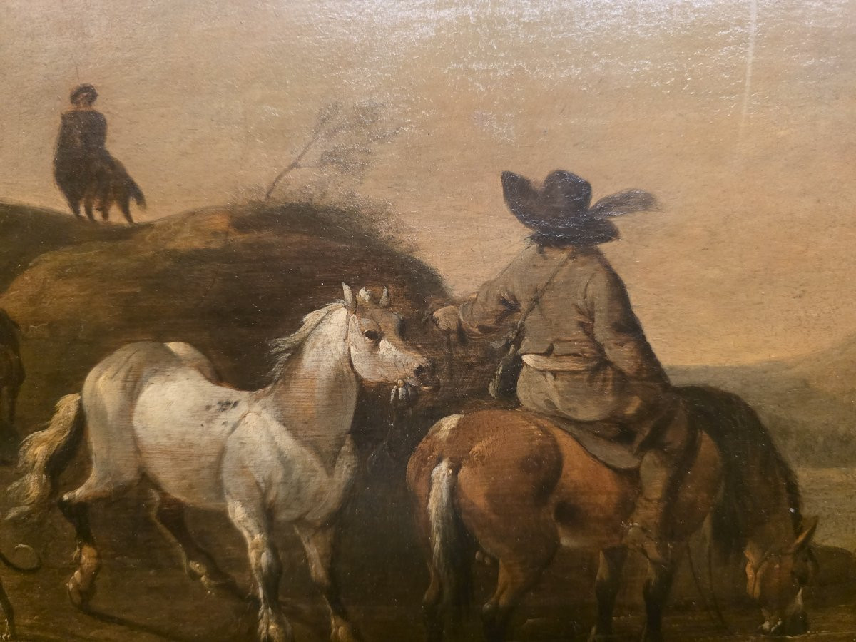 Huile sur panneau, œuvre flamande du XVIIe siècle.-photo-3