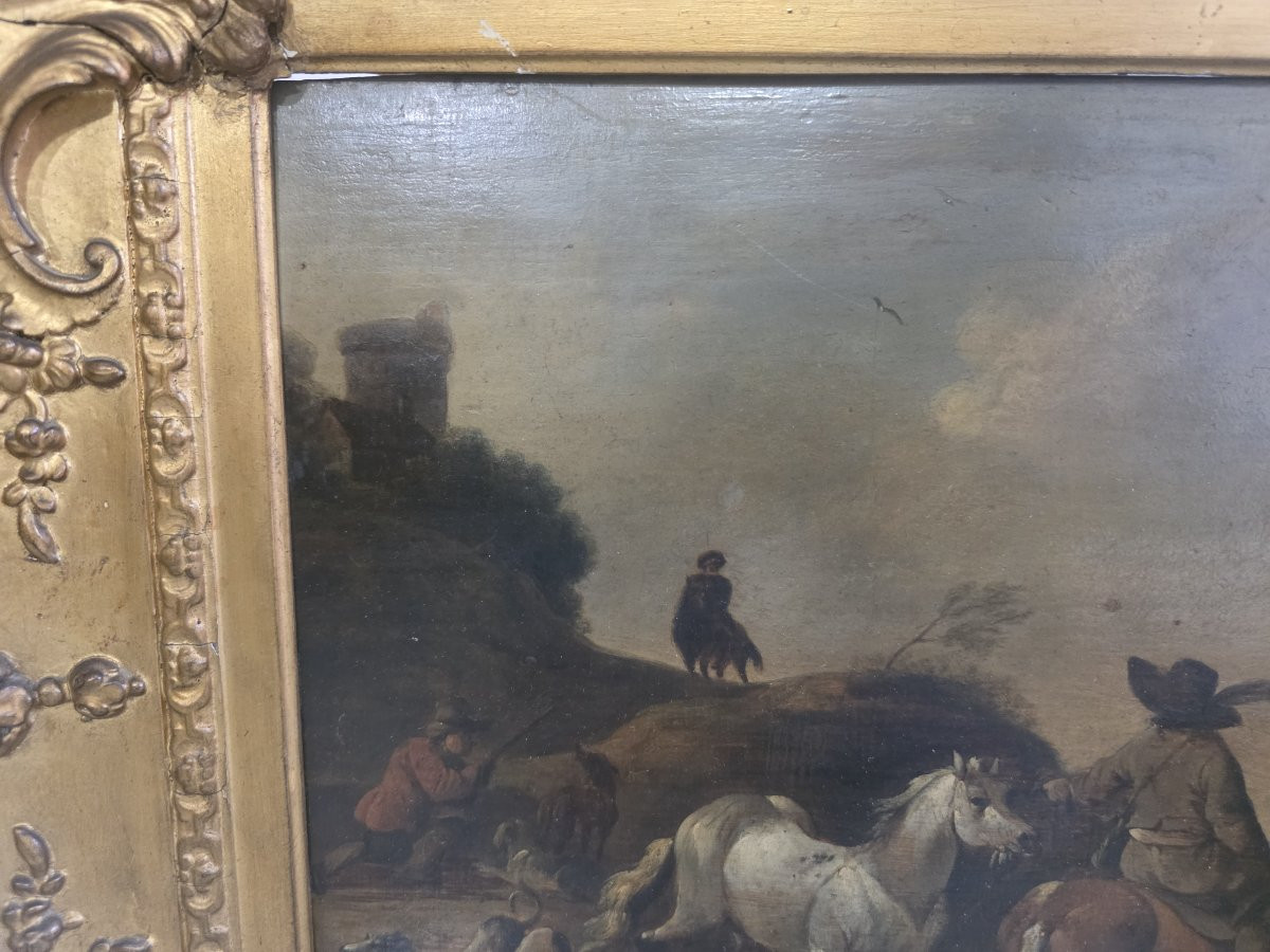 Huile sur panneau, œuvre flamande du XVIIe siècle.-photo-7
