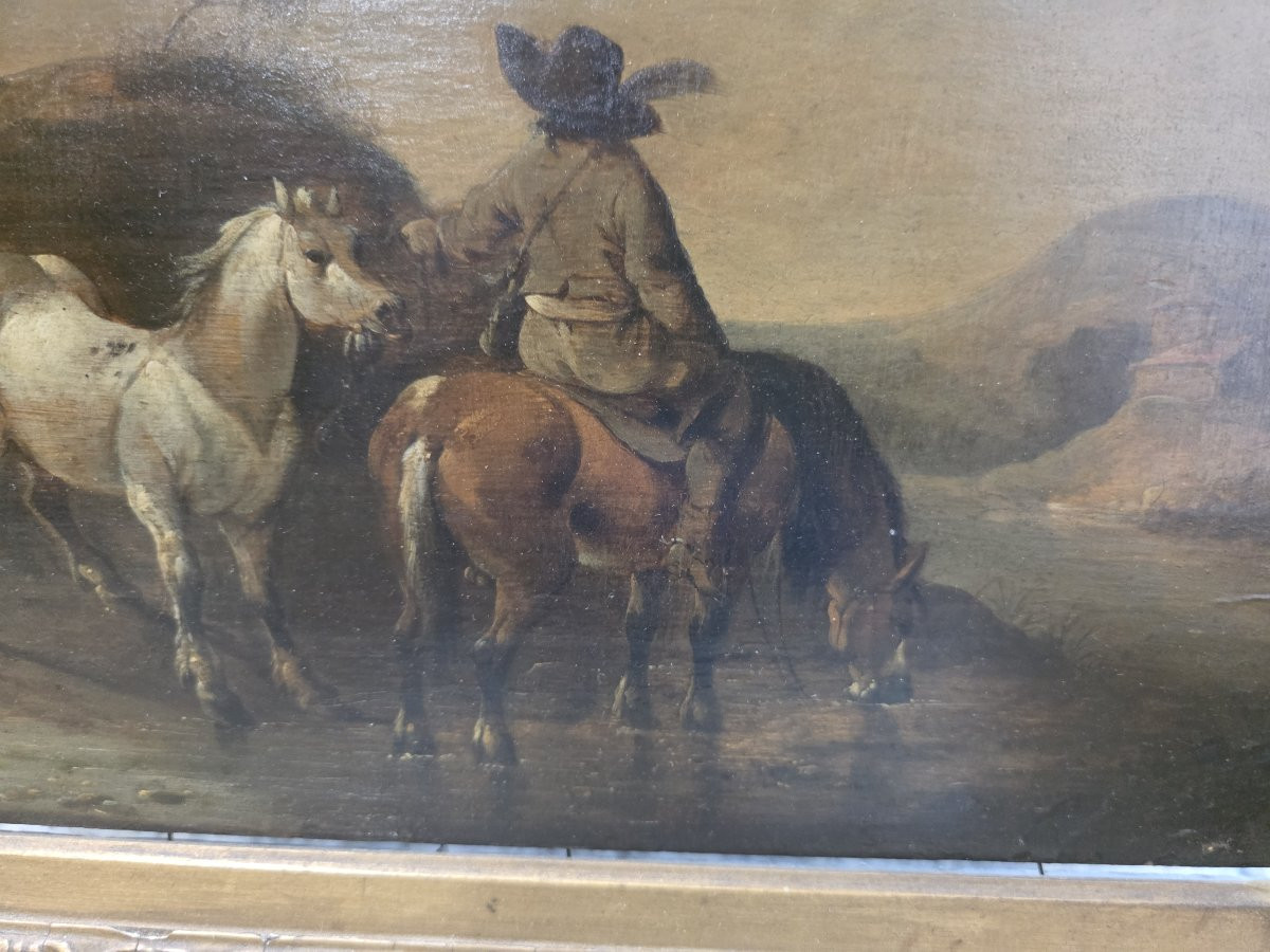 Huile sur panneau, œuvre flamande du XVIIe siècle.-photo-8