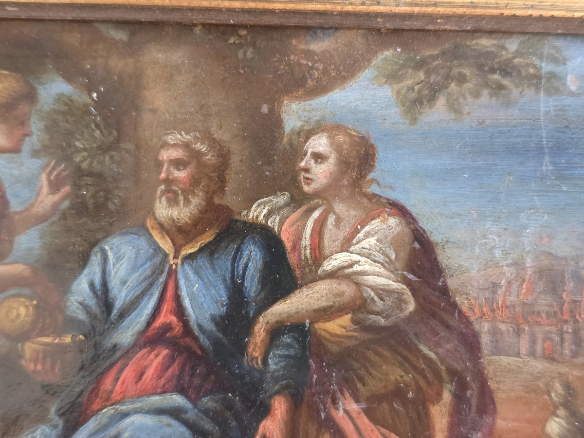 Lot et ses filles - Huile sur cuivre, École italienne, milieu du XVIIe siècle-photo-2