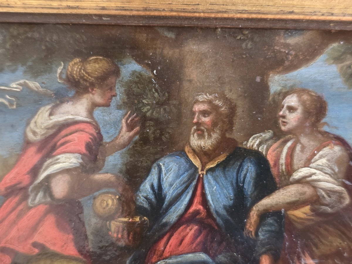 Lot et ses filles - Huile sur cuivre, École italienne, milieu du XVIIe siècle-photo-3