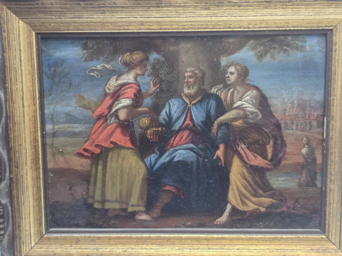 Lot et ses filles - Huile sur cuivre, École italienne, milieu du XVIIe siècle-photo-1