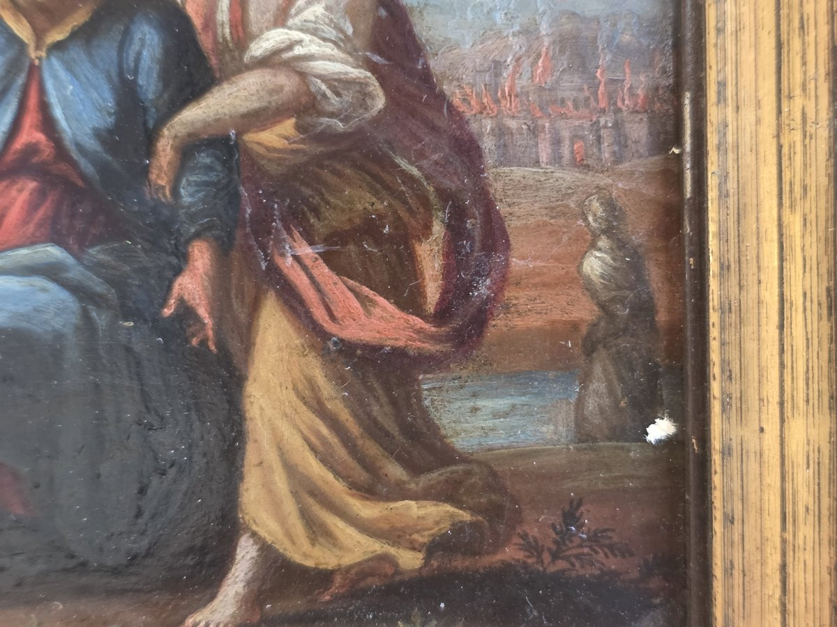 Lot et ses filles - Huile sur cuivre, École italienne, milieu du XVIIe siècle-photo-2