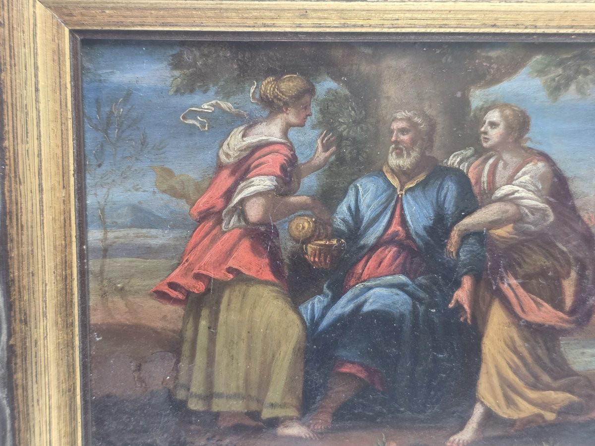Lot et ses filles - Huile sur cuivre, École italienne, milieu du XVIIe siècle-photo-5