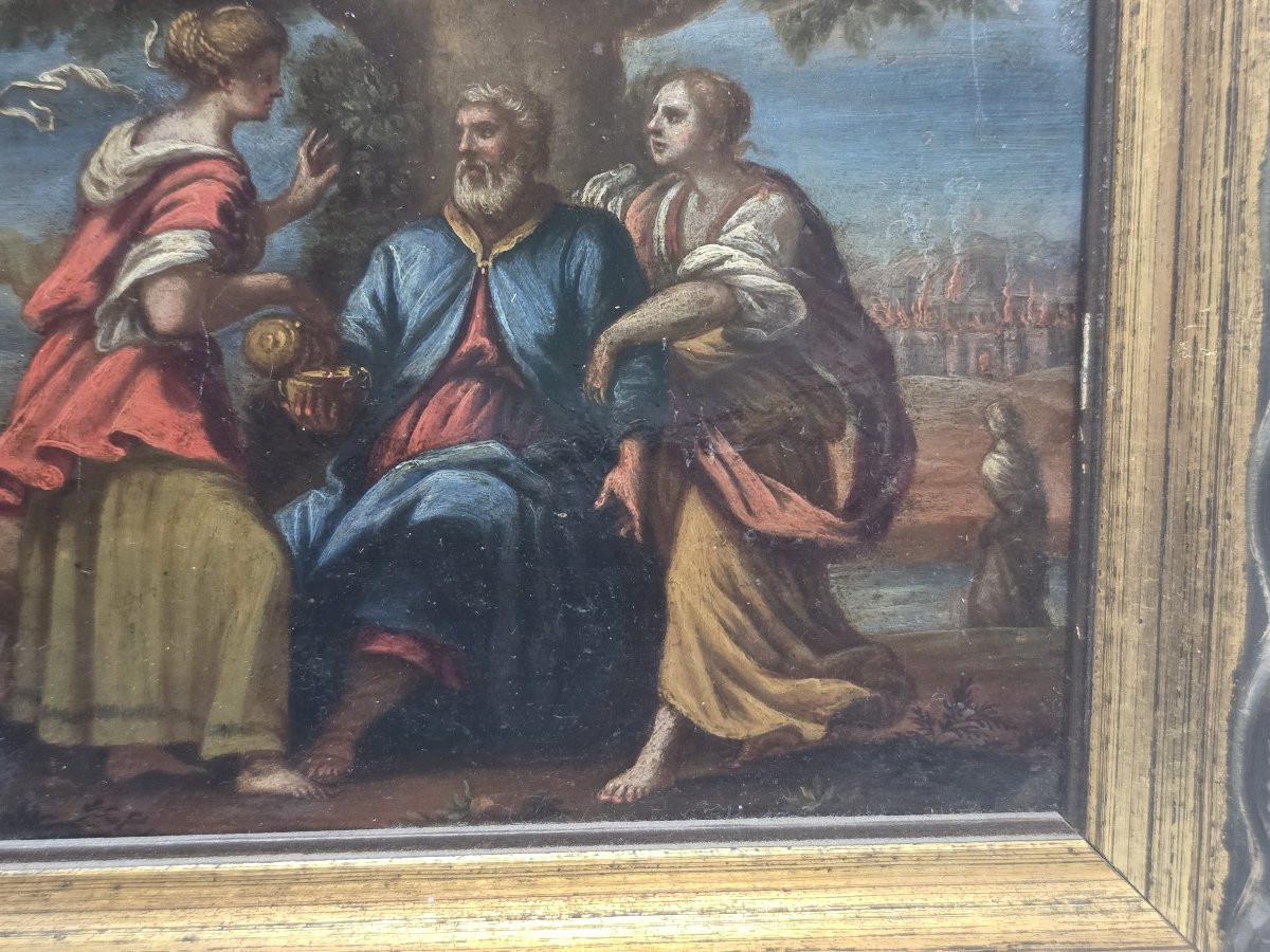 Lot et ses filles - Huile sur cuivre, École italienne, milieu du XVIIe siècle-photo-6